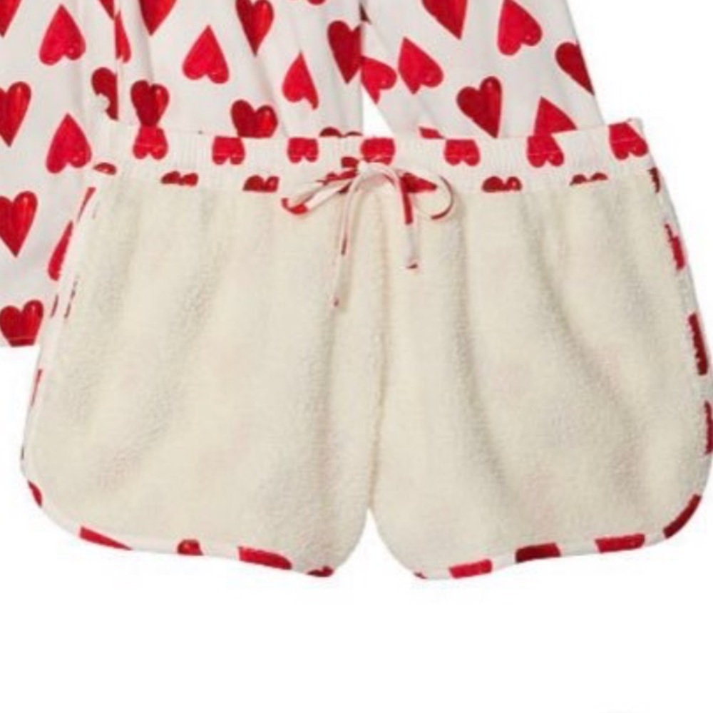 Victoria’s Secret  Sherpa red hearts flocked flannel shorts XS SHORTS ONLY